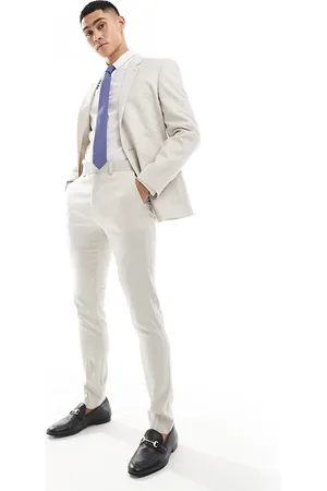 ASOS Skinny linen mix suit trousers in stone