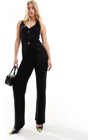 ASOS Knitted wide leg trousers in black co-ord