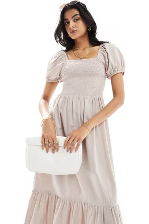 Esmée Esmee puff sleeve midi beach dress in oat