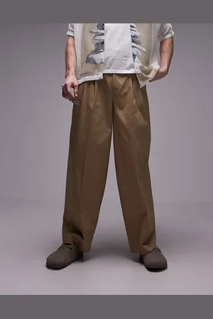 Topman Compact cotton wide leg trouser in stone