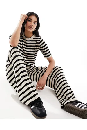 Object Wide leg knitted trouser co-ord in monochrome stripe