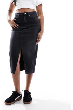 VERO MODA Denim midaxi skirt with front split in washed