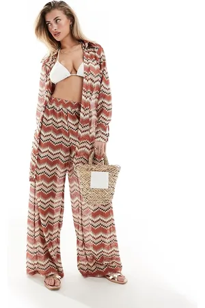 South Beach Embroidered loose beach trouser co-ord in rust