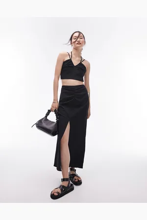 Topshop Co-ord centre front ruched maxi skirt in