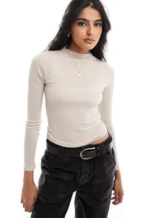 Cotton On Cotton On mock neck long sleeve crop top in textured stone jersey