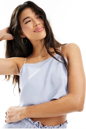 Luna Tie pyjama top co-ord in cornflower