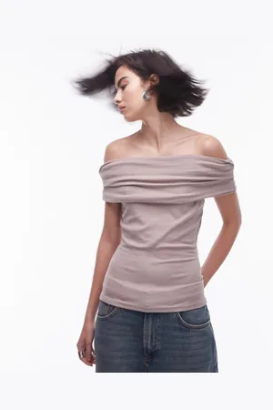 Topshop Premium rib bardot top in washed