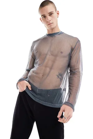 ASOS Relaxed long sleeve t-shirt in charcoal mesh