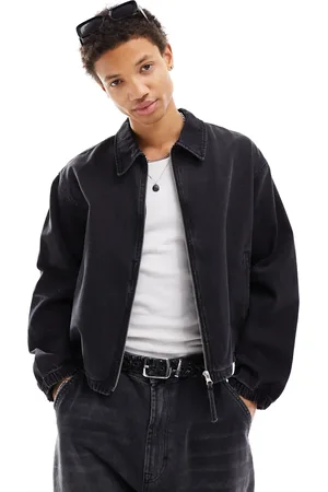 ASOS Cropped denim harrington jacket in tinted wash