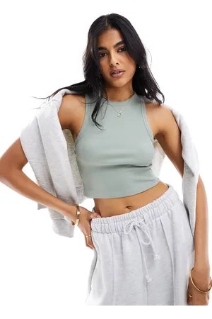 Stradivarius Ribbed tank top in khaki