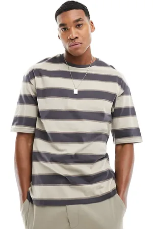 ADPT. Oversized t-shirt in washed beige stripe