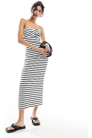 ASOS Twist bust bodycon bandeau midaxi dress in mono stripe