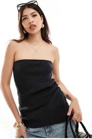 VERO MODA Asymmetric ribbed jersey bandeau top in washed