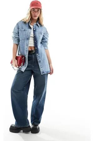 Miss Selfridge Oversized denim shirt in acid wash