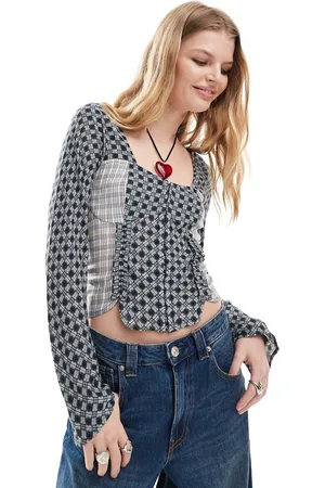 Reclaimed Long sleeve top in mixed checks