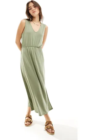 VILA Slinky v neck midi dress in