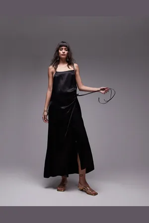Topshop Premium square neck wrap midi slip in