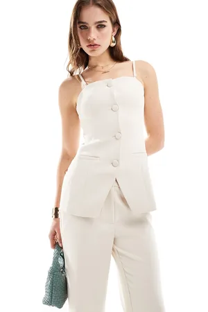 Style Cheat Bandeau blazer top in cream co-ord