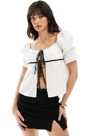 Miss Selfridge Poplin contrast bow detail top in