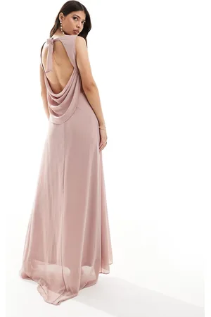 TFNC Bridesmaid chiffon cowl back maxi dress in soft