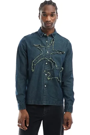 ASOS Relaxed denim shirt with distressed star in bleach wash