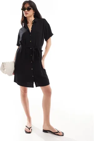 Pieces® Tie waist linen mini shirt dress in