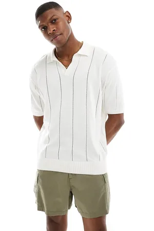 Bershka Textured knitted polo shirt in