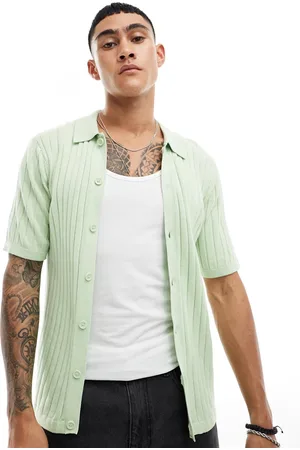ASOS Lightweight knitted rib button through polo in sage