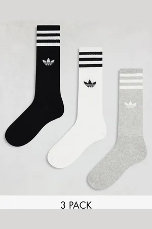 adidas 3-pack high sock in white, grey and black