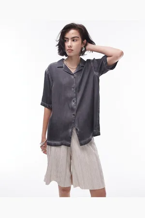 Topshop Short sleeve co ord shirt in charcoal