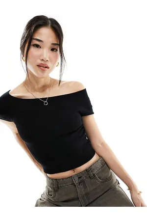 Cotton On Cotton On off shoulder rib knit crop top black