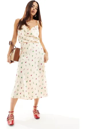 Y.A.S Y.A.S satin cowl neck cami top co-ord in cream ditsy floral print