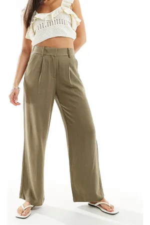 VERO MODA Linen wide leg dad trousers in khaki