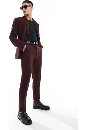 ASOS Slim fit wool mix suit trousers in burgundy twill