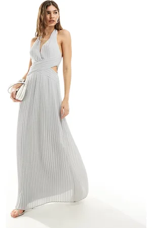 TFNC Bridesmaid chiffon halter neck pleated maxi dress in