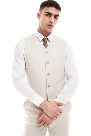 ASOS Slim linen blend suit waistcoat in stone