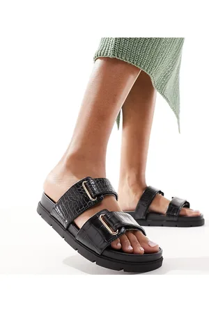 London Rebel Double strap footbed sandals in croc