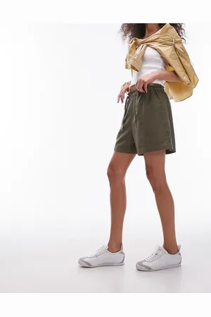 Topshop Linen tie front short in khaki
