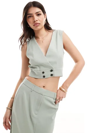 VERO MODA Cropped waistcoat co-ord in sage