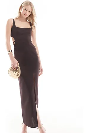 ASOS ASOS DESIGN Tall square neck bodycon maxi dress with back strap detail in chocolate