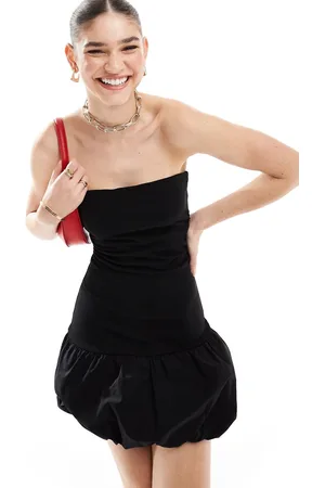 Bershka Bandeau puffball hem mini dress in