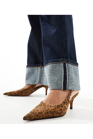 ASOS Solo premium leather slingback mid heeled shoes in leopard