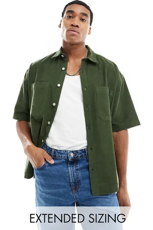 ASOS Short sleeve 90s oversized cord shirt in dark