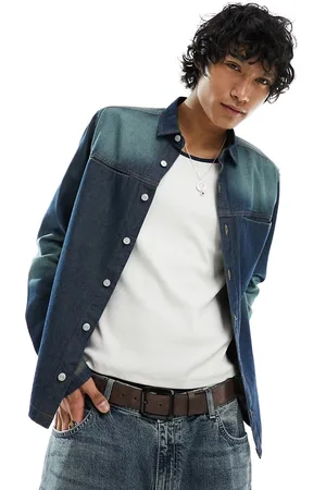 ASOS Denim cropped overshirt with wash details in dark