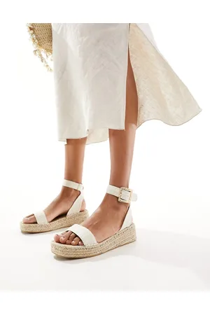 South Beach Linen two part espadrille sandals in cream