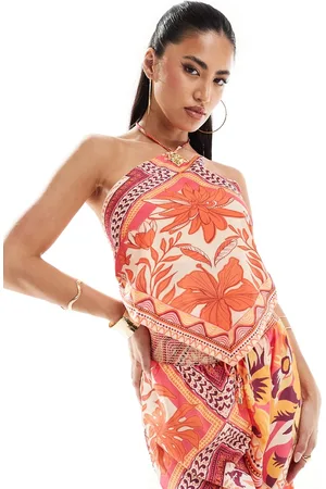 River Island Co-ord halterneck top in scarf print