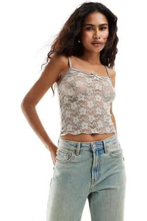 COLLUSION Lace ribbon trim cami in brown