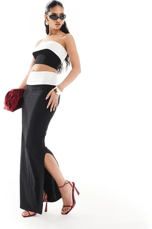 Missyempire Exclusive slinky contrast column maxi skirt co-ord in monochrome