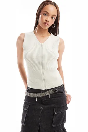 Weekday Siri knitted zip through vest in washed