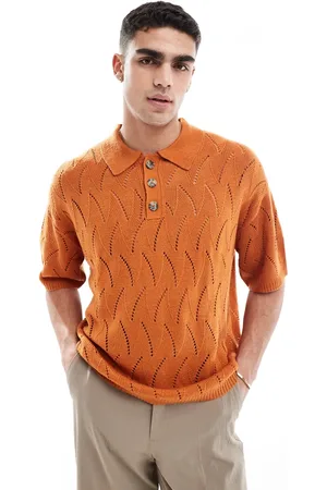 ASOS Oversized knitted pointelle polo in burnt